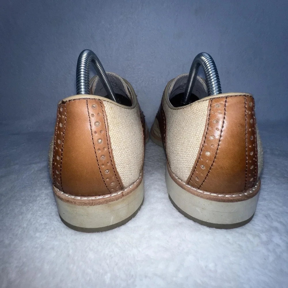 Johnston & Murphy Shoes Mens 8.5 Brown Canvas Cap Toe Derby Dress Oxfords Casual